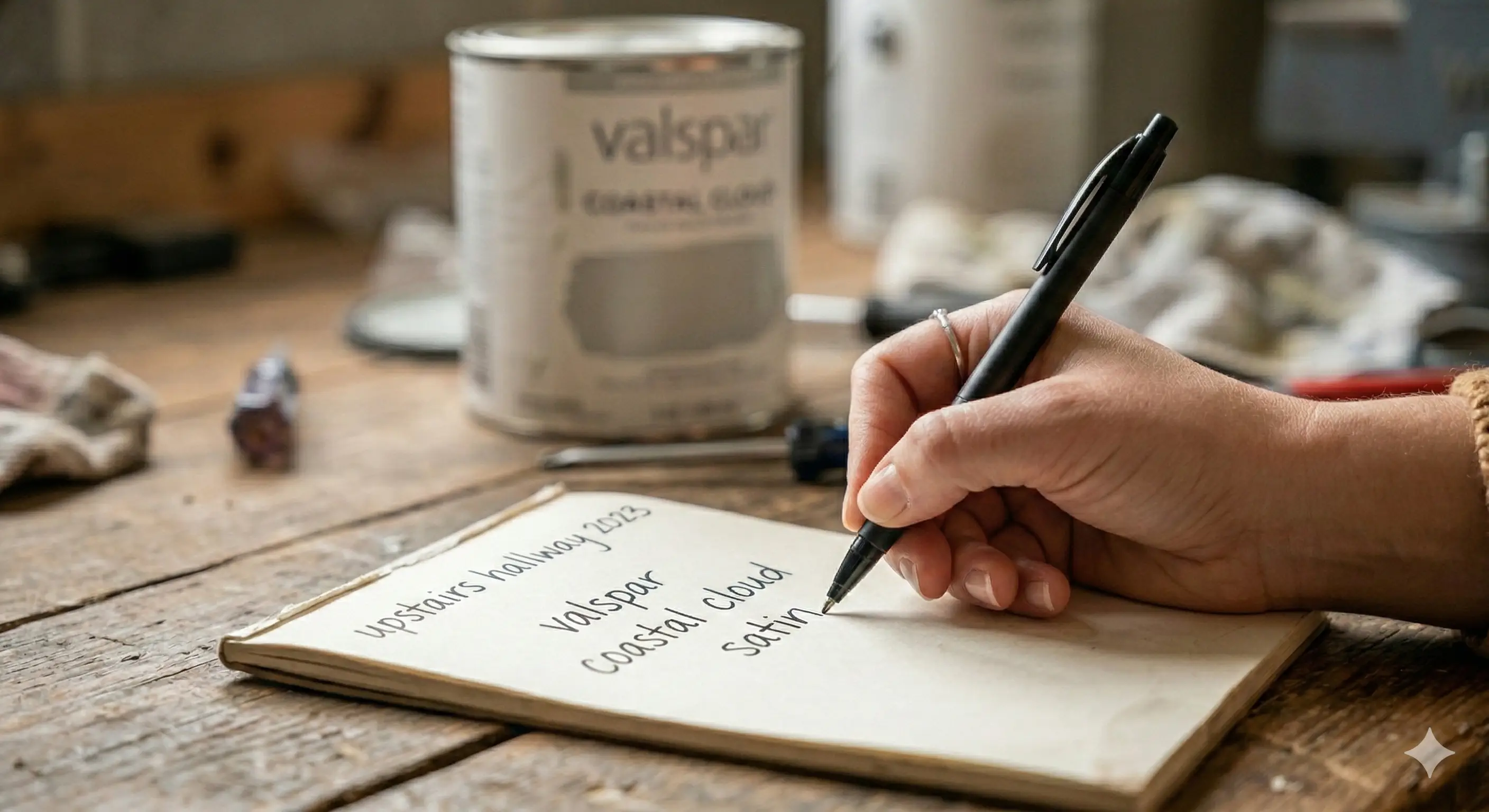 Writing down paint color and brand in a notebook — exactly the kind of detail PropJot keeps for you